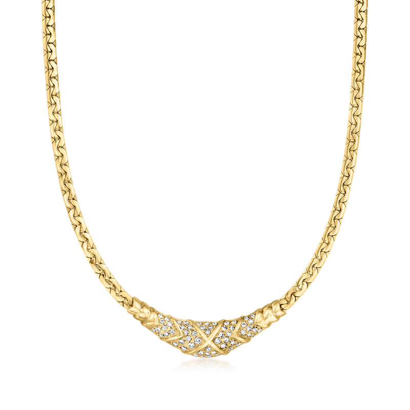 18k yellow gold fancy-link necklace with diamond-accented graduated X-shaped stations