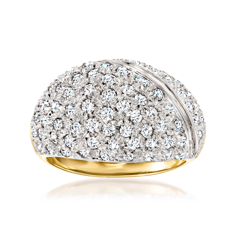 Vintage diamond dome ring in two-tone gold with pavé-set diamonds