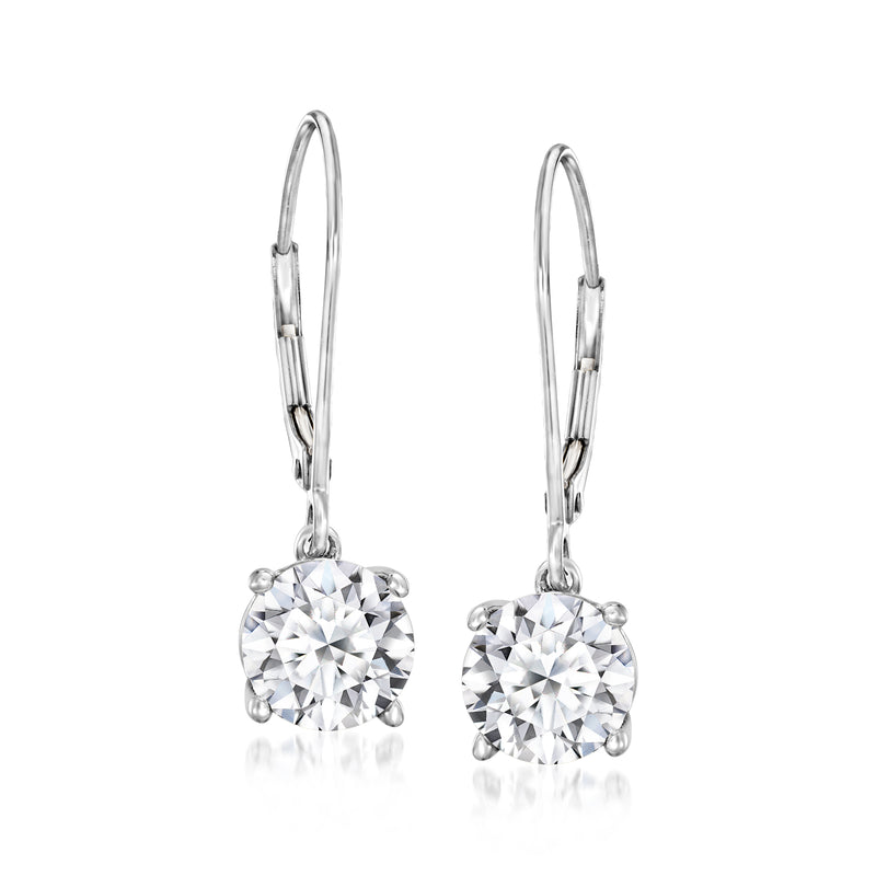 Round lab-grown diamond drop earrings in 14kt white gold with leverback closures