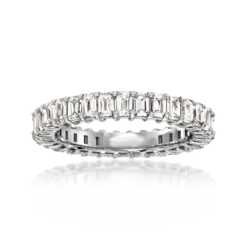 14kt white gold eternity band with channel-set emerald-cut lab-grown diamonds