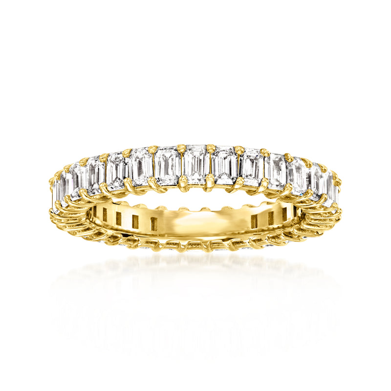 14kt yellow gold eternity band with emerald-cut lab-grown diamonds, front view