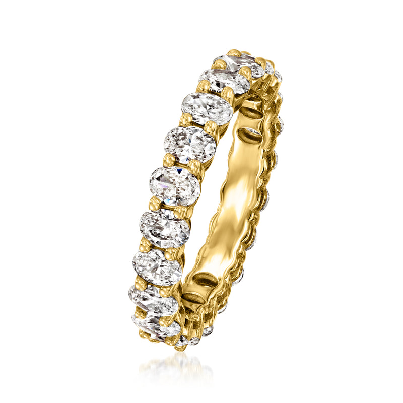 14kt yellow gold oval diamond eternity band, profile view with prong-set stones