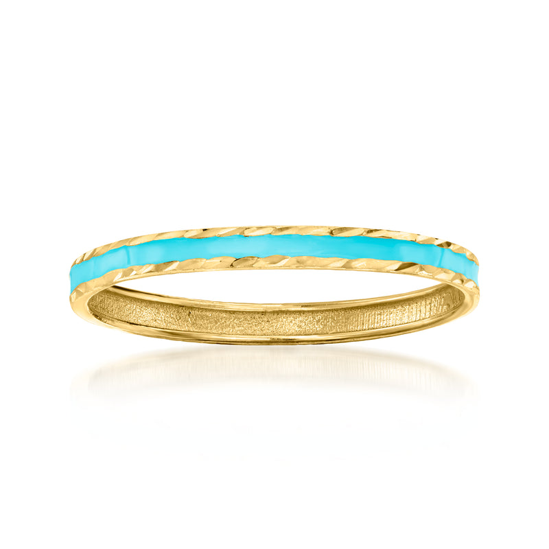 Turquoise enamel ring in 14kt yellow gold, gold band with turquoise inlay