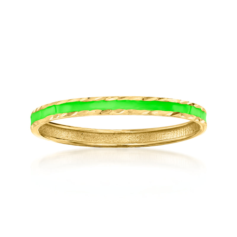 14kt yellow gold enamel ring with bright green inset band