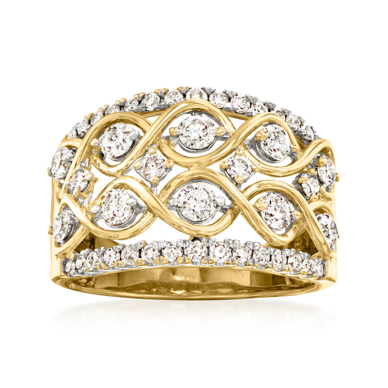 Vintage 10kt yellow gold diamond ring with oval lattice and round stones