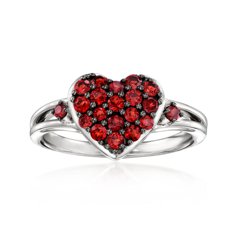 Sterling silver garnet heart ring with red gemstone cluster, 1.00 ct t.w.