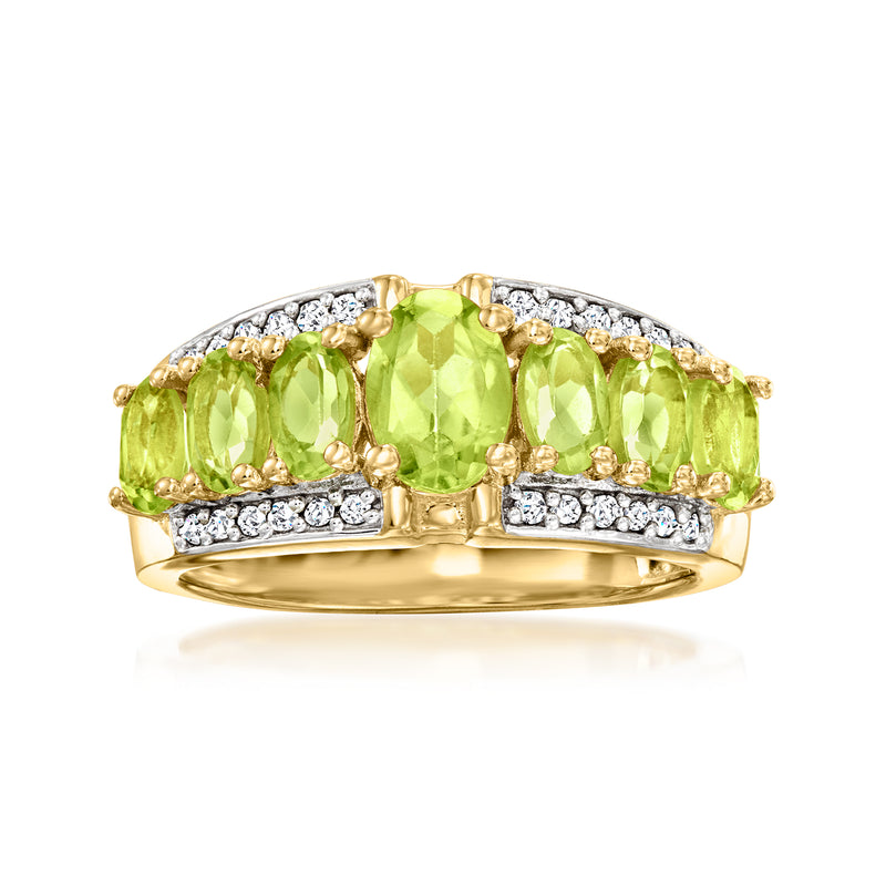 Peridot and diamond ring in 18kt gold over sterling with oval green stones