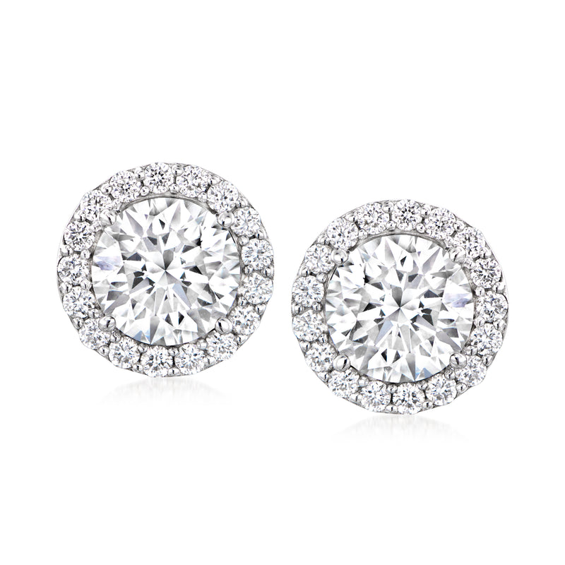 White gold halo stud earrings with round lab-grown diamond centers