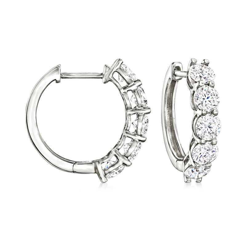 14kt white gold five-stone hoop earrings with round lab-grown diamonds