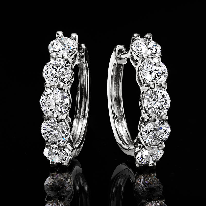 Round lab-grown diamond row hoop earrings in 14kt white gold, side view