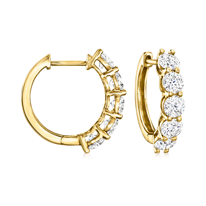 14kt yellow gold hoop earrings with five round lab-grown diamond accents