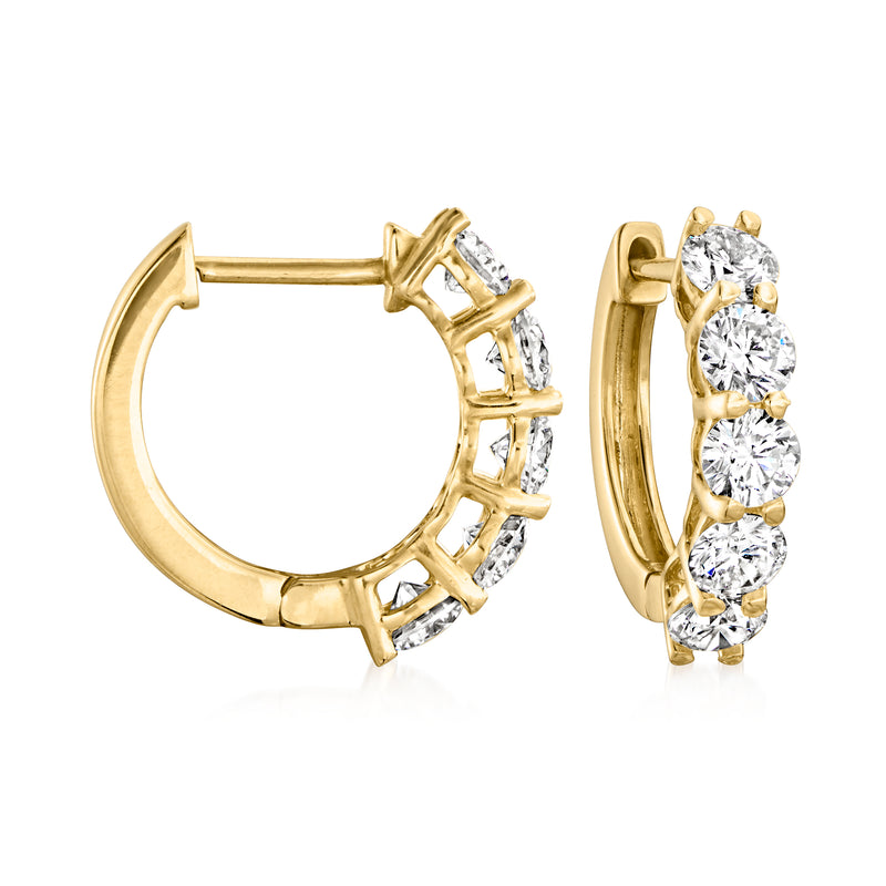 14kt yellow gold five-stone hoop earrings with round lab-grown diamonds