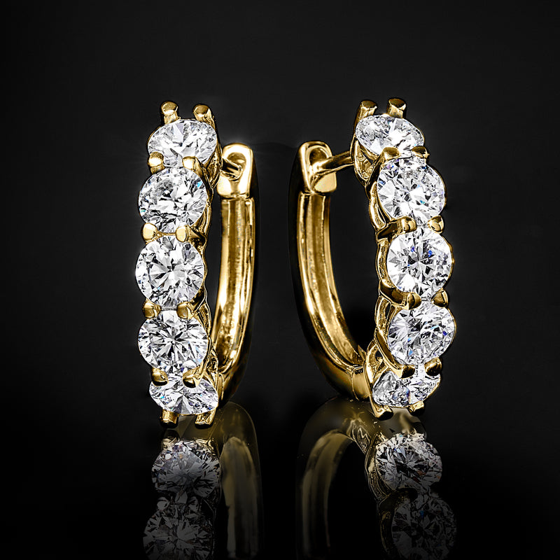 14kt yellow gold hoop earrings with five round lab-grown diamonds
