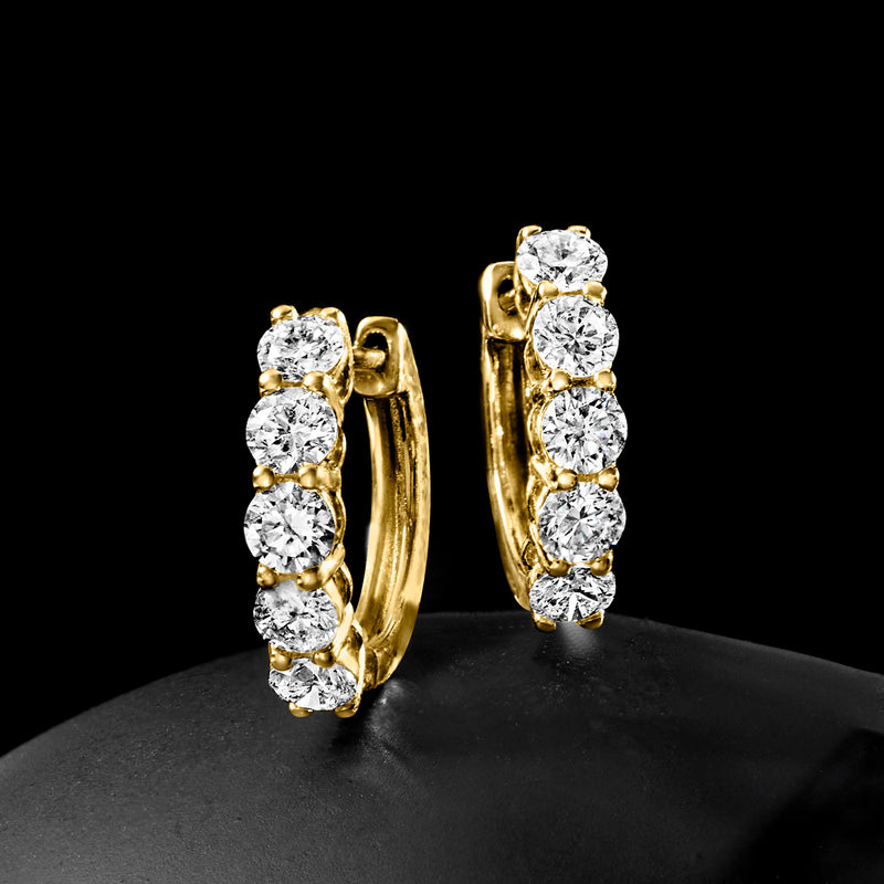 Five-stone 14kt yellow gold hoop earrings with round lab-grown diamonds