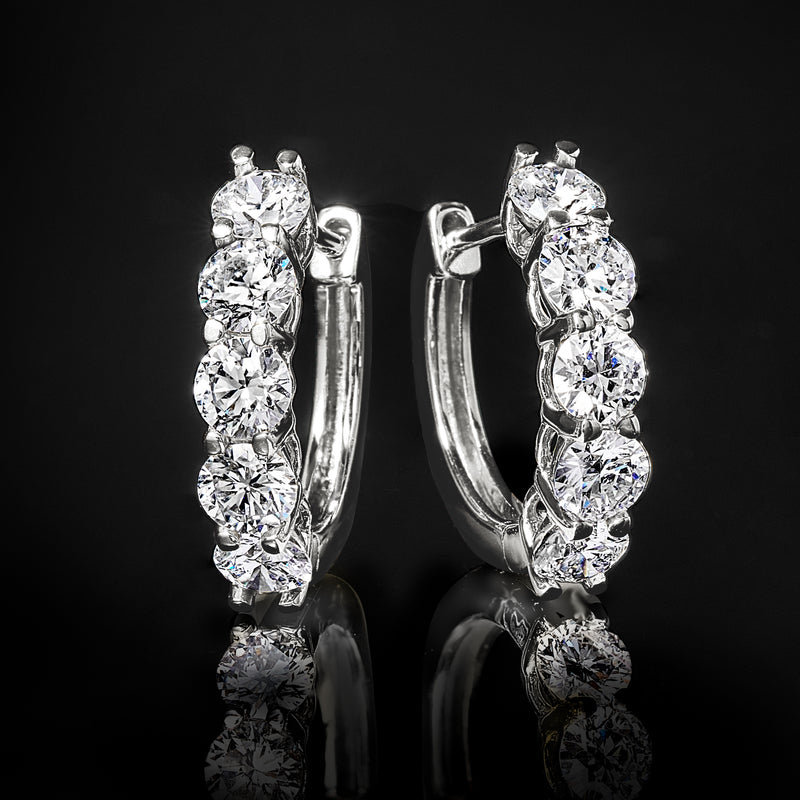 Five-stone hoop earrings, 14kt white gold, five lab-grown diamonds
