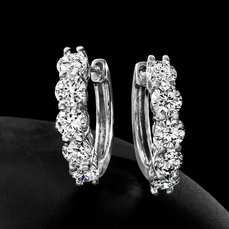 Five-stone hoop earrings, 14kt white gold, side view with five lab-grown diamonds