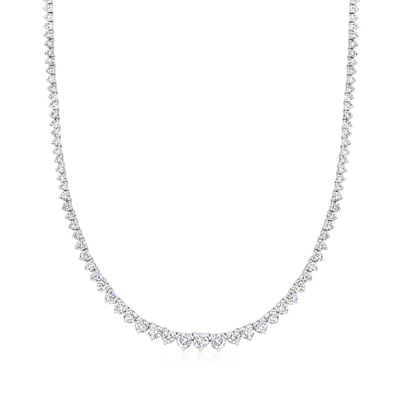Graduated lab-grown diamond tennis necklace in white gold, curved row of stones