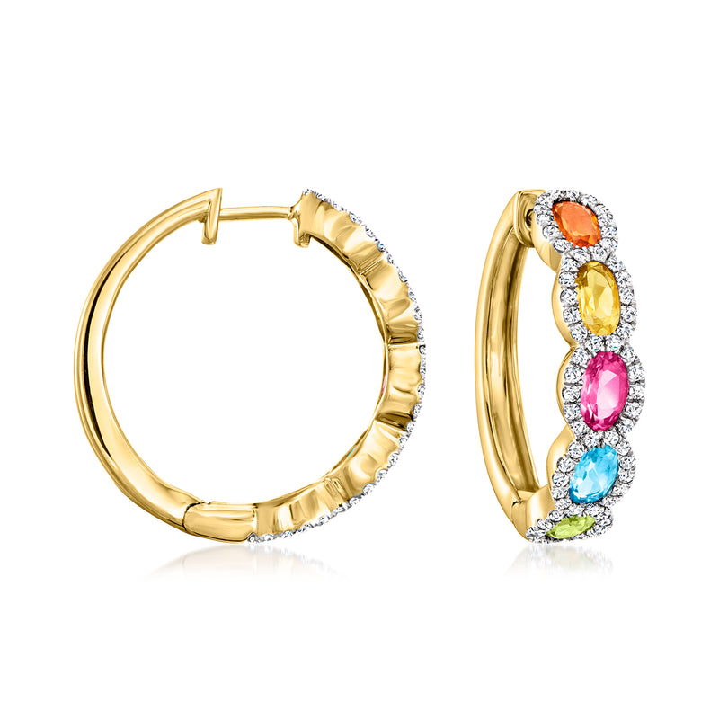 18kt gold over sterling hoop earrings with multicolor oval gemstones along the front