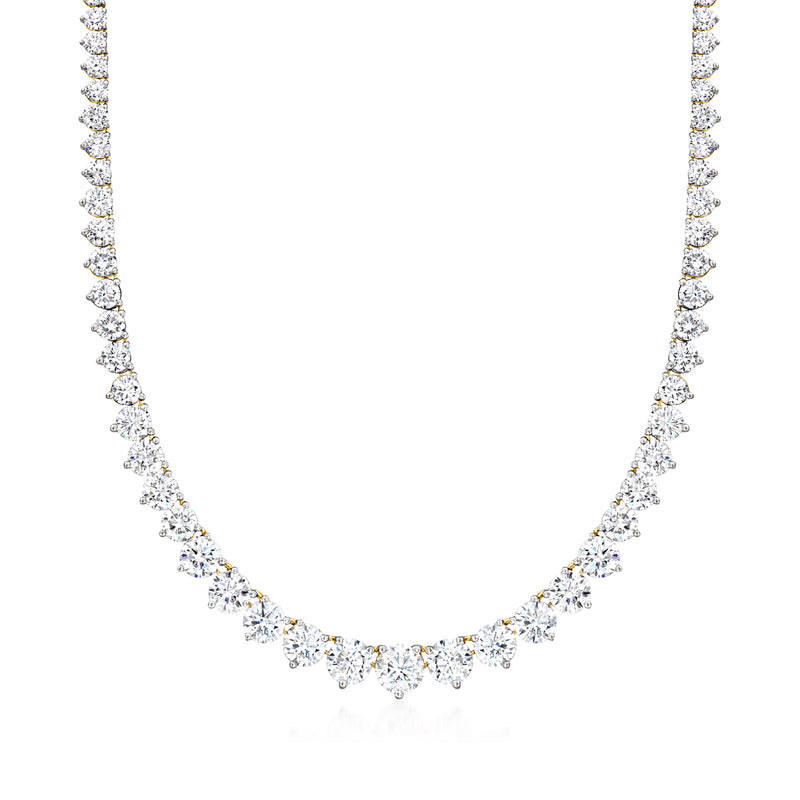 Graduated diamond tennis necklace with round stones on 14kt yellow gold chain
