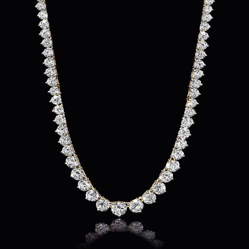 Graduated diamond tennis necklace with sparkle stones in 14kt yellow gold setting