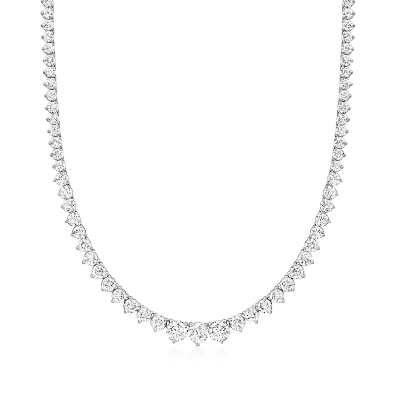 Graduated diamond tennis necklace in 14kt white gold with round stone line