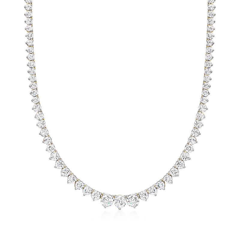 Graduated round diamond tennis necklace, 14kt yellow gold.