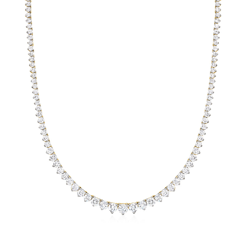 Graduated lab-grown diamond tennis necklace in 14k yellow gold with round stones in a row