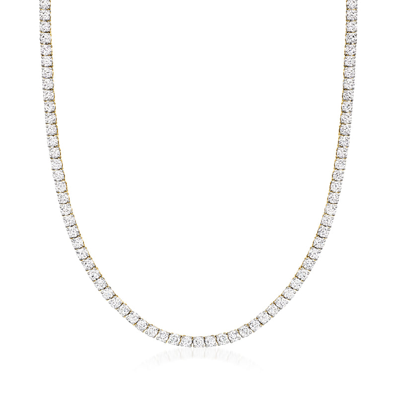 14kt yellow gold diamond tennis necklace with round-cut stones, close-up