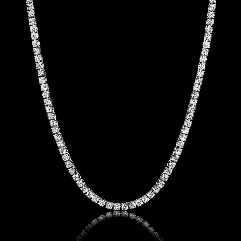 Lab-grown diamond tennis necklace in 14kt white gold, U-shaped with round stones