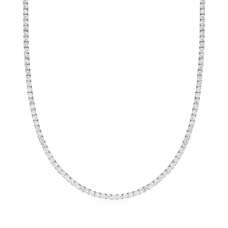 14kt white gold lab-grown diamond tennis necklace, smooth diamond-studded chain