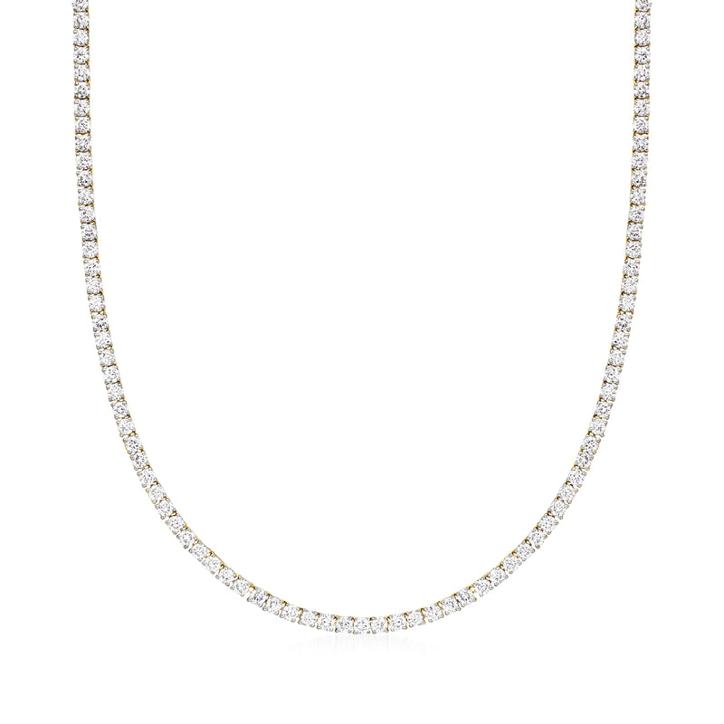 14kt yellow gold tennis necklace with round lab-grown diamond row, curved front