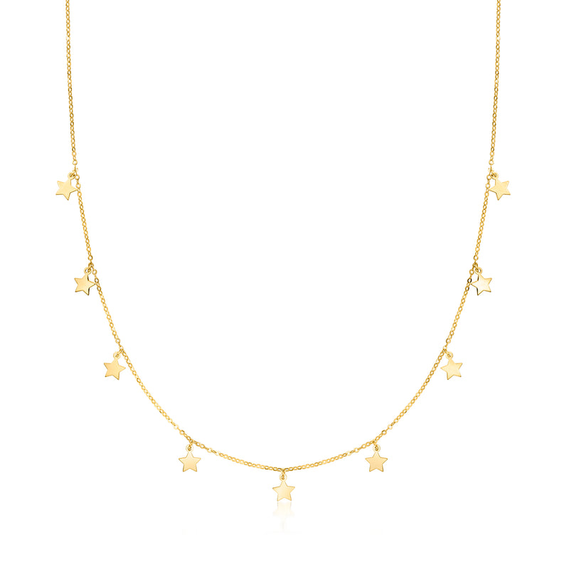 10kt yellow gold star station necklace with small dangling star charms
