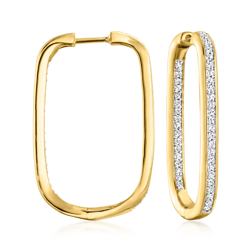Gold over sterling diamond inside-outside paper clip link hoop earrings