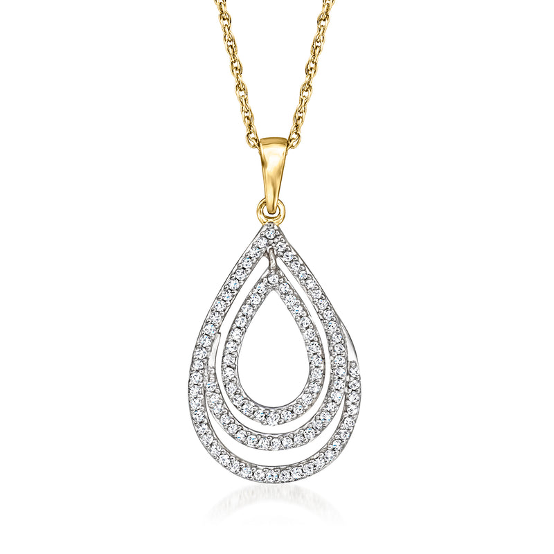 18k gold over sterling teardrop diamond pendant necklace with layered pear-cut setting