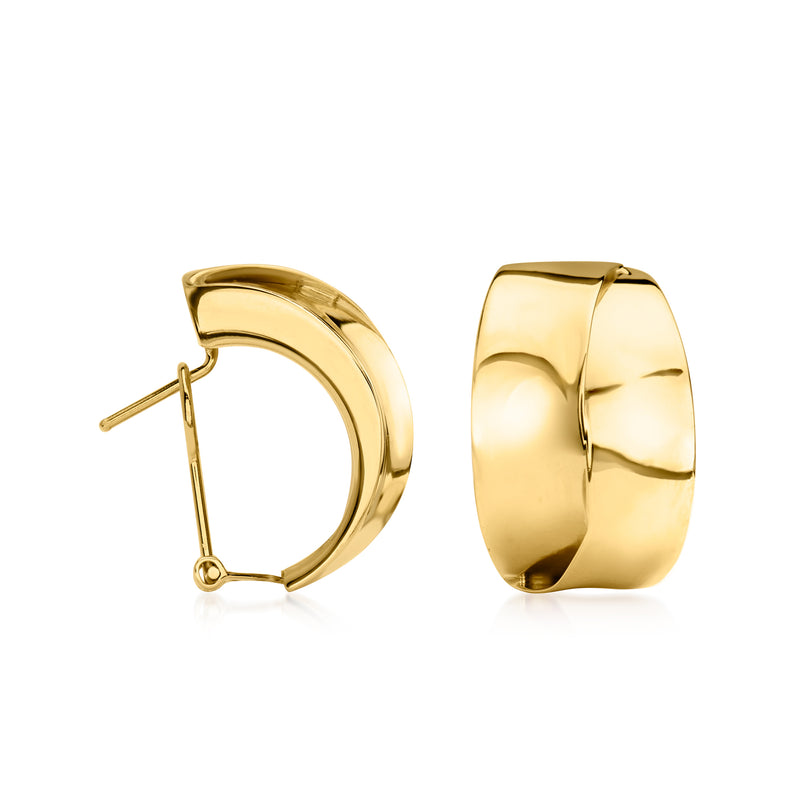 18kt yellow gold curved crossover hoop earrings with small post backs