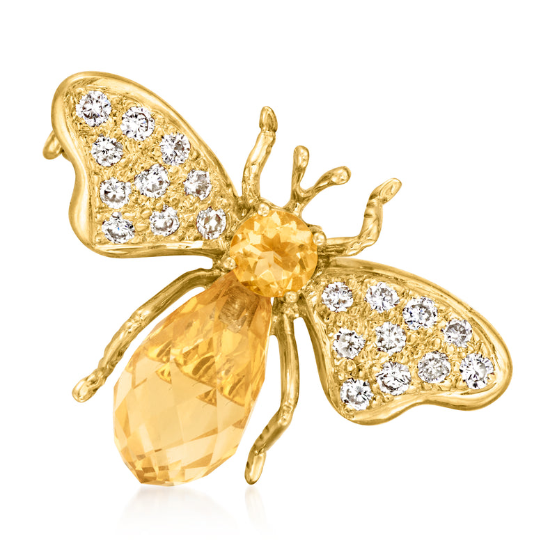 Bumblebee pin in 18kt yellow gold with citrine body and diamond-set wings