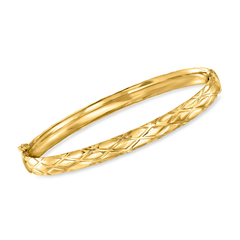 18kt yellow gold crisscross bangle bracelet with braided mesh texture