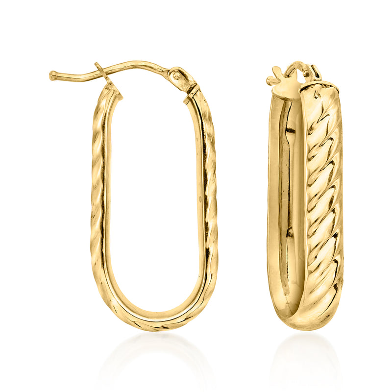 14kt yellow gold twisted hoop earrings with paperclip link oval shape