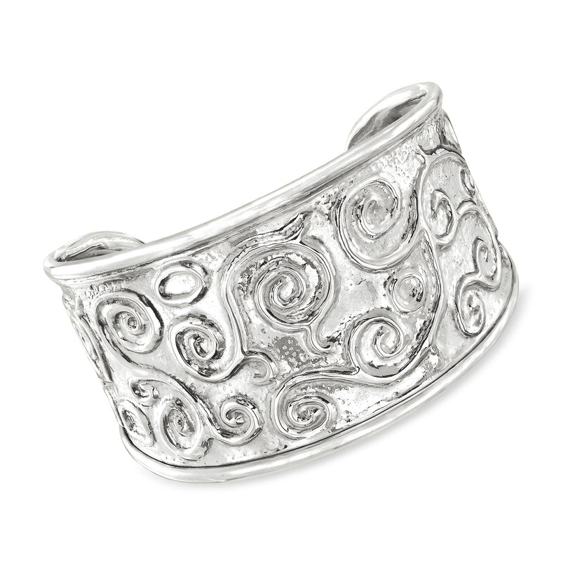 Italian sterling silver swirl cuff bracelet with raised oval swirl texture