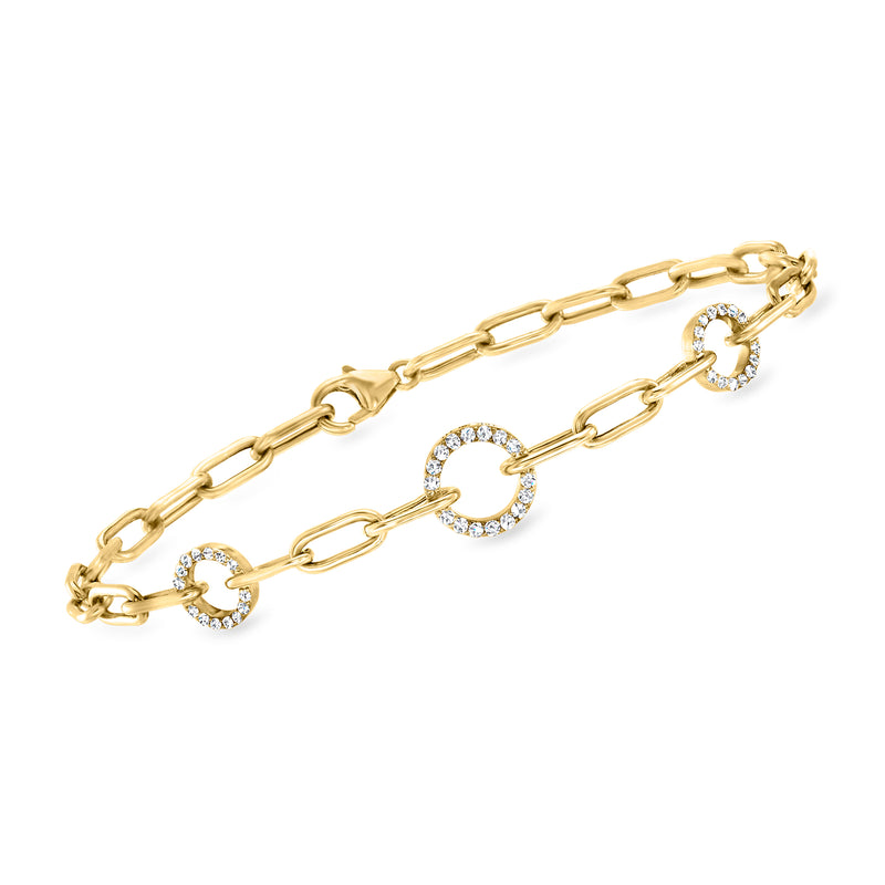 18kt yellow gold paper-clip link bracelet with small round diamond accents