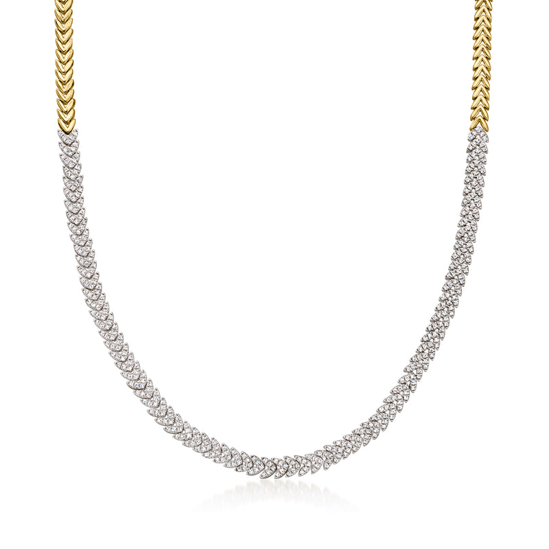 Diamond leaf necklace with gold tone chain and pavé leaf links