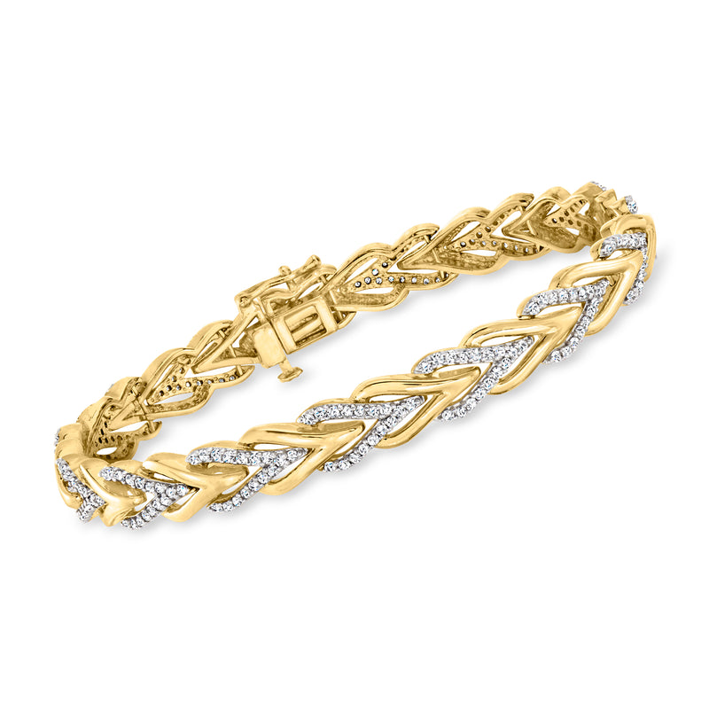 18kt gold over sterling chevron-link diamond bracelet with prong-set stones