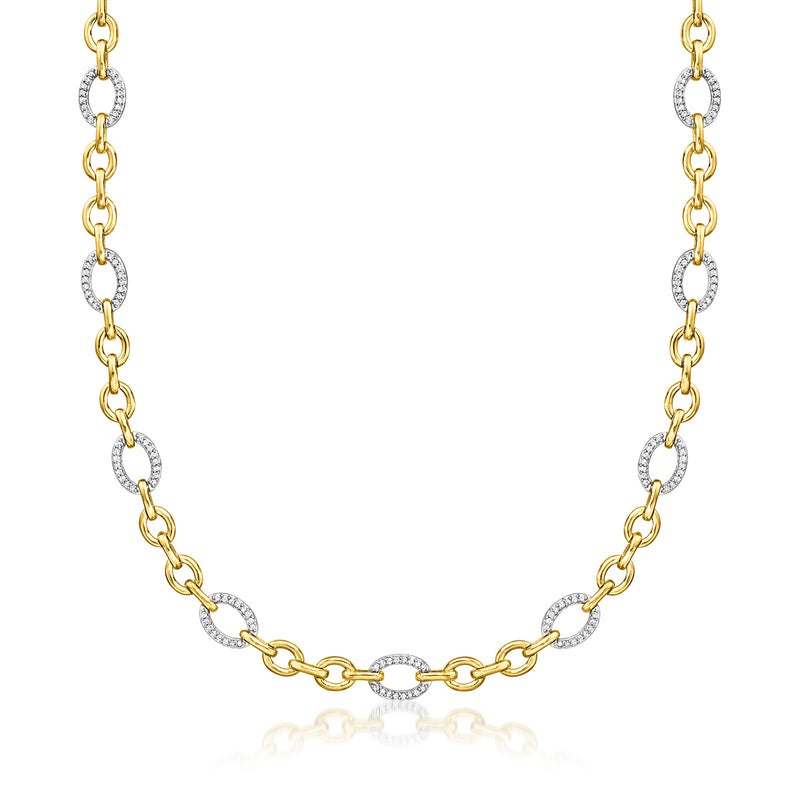 18kt gold over sterling oval-link necklace with diamond-accented links