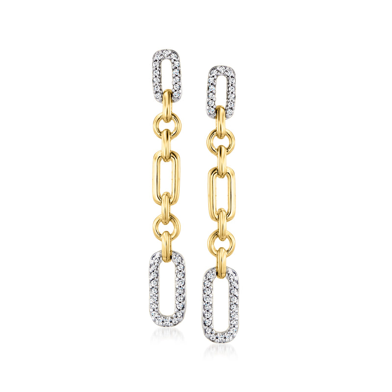Diamond elongated-link drop earrings in gold-tone metal