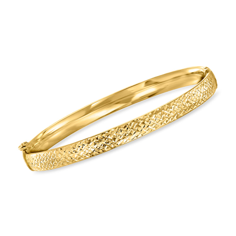 18kt yellow gold diamond-cut bangle bracelet with textured surface