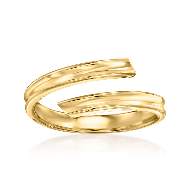 14kt yellow gold concave bypass ring with smooth curved front, polished finish