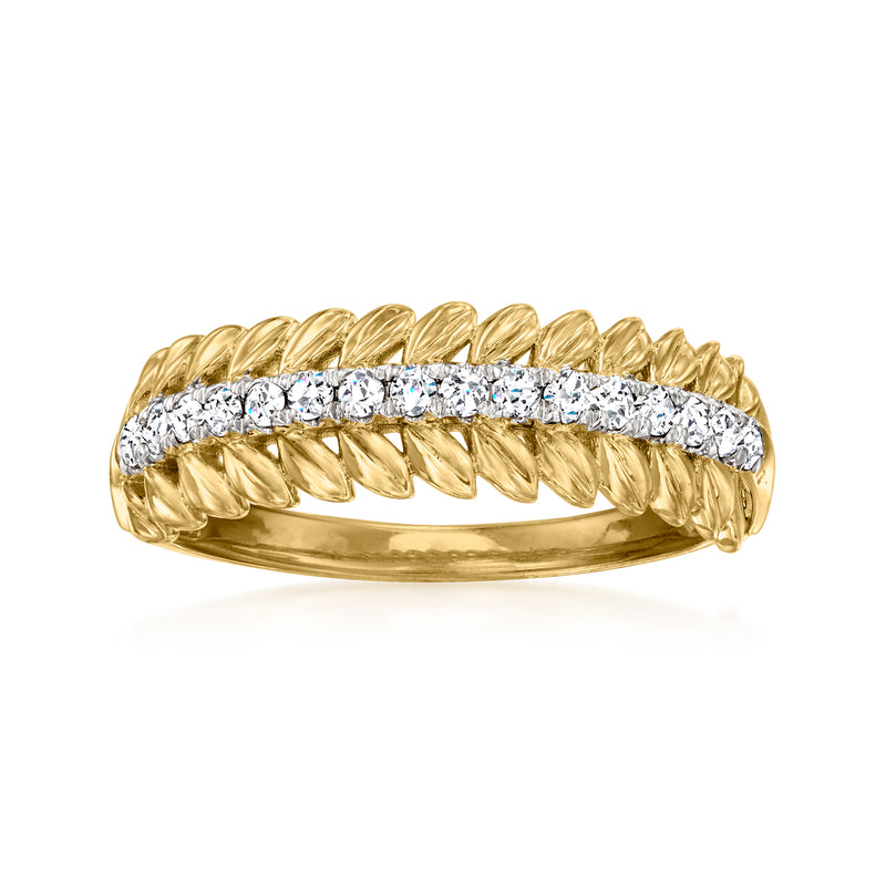 Diamond leaf ring in gold over sterling with center diamond row