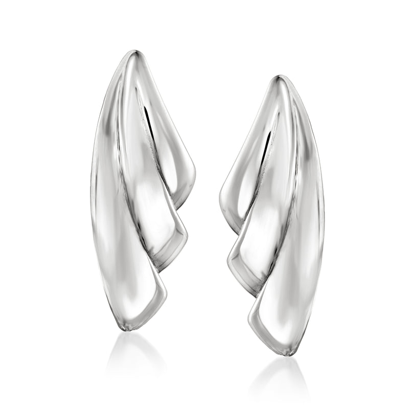 Tiered sterling silver hoop earrings with polished curved double tiers