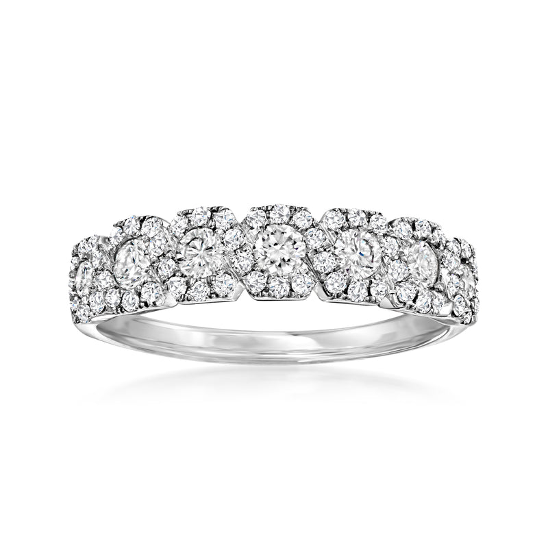 14kt white gold diamond ring with pavé-set round stones