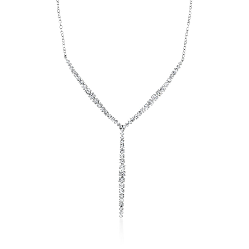 14kt white gold diamond Y-necklace with graduated V cluster